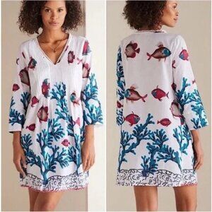 Soft Surroundings Seychelles Tropical Coral Reef Fish Lightweight Coverup Medium